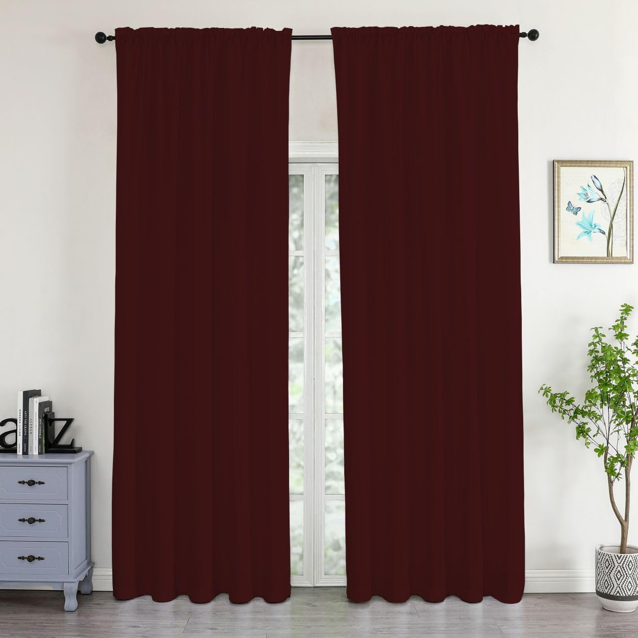 texpot Velvet Curtain Bordeaux 140 x 245 cm Opaque with Ruffle Tape Sliding Curtain