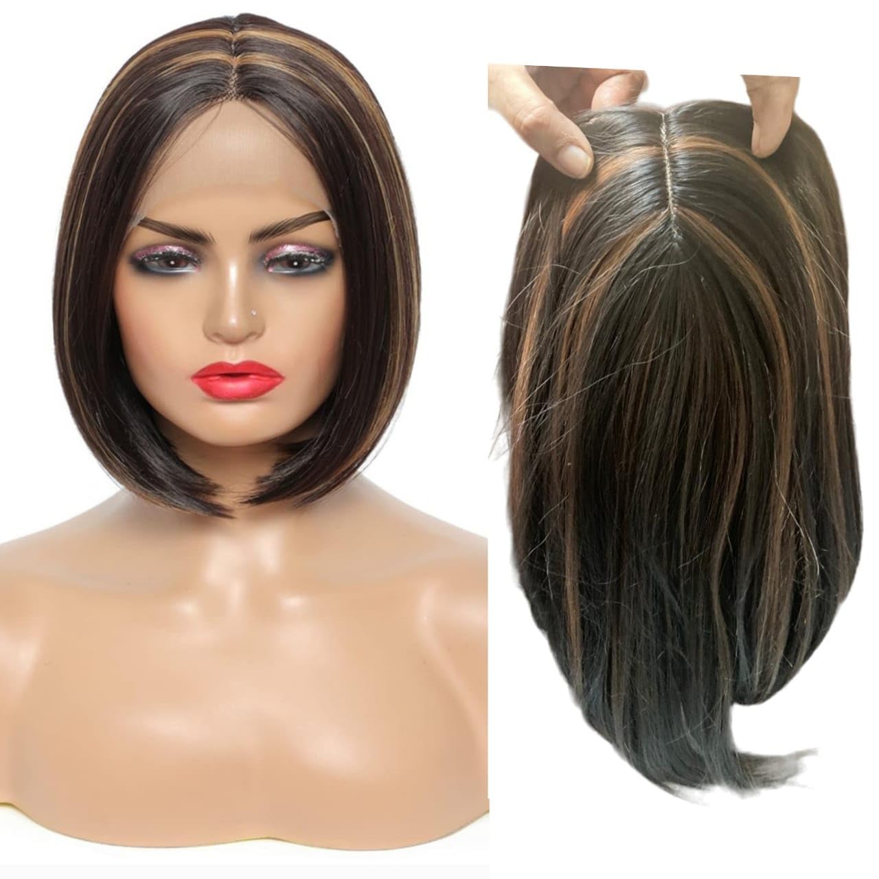 HAIR WALA™ 4 x 4 Inch Silk Base, 5 Clips Hair Toppers Hair Extension for Thinning Hair & Grey/White Hairs for Women,16 Inches Long, Jet Black Color (Multicolor)
