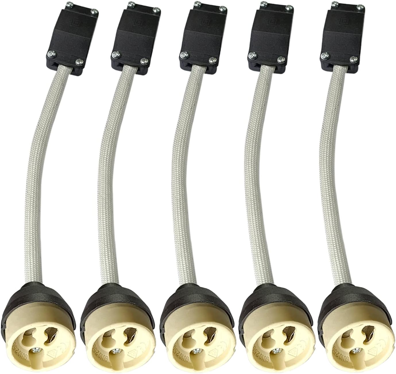 5X GU10 Ceramic Lampholder Connector with Junction Box Socket, 0-250V, Suitable for GU10 LED Bulb, Bi-Pin Base, High Temperature Resistant, White Insulated Tube