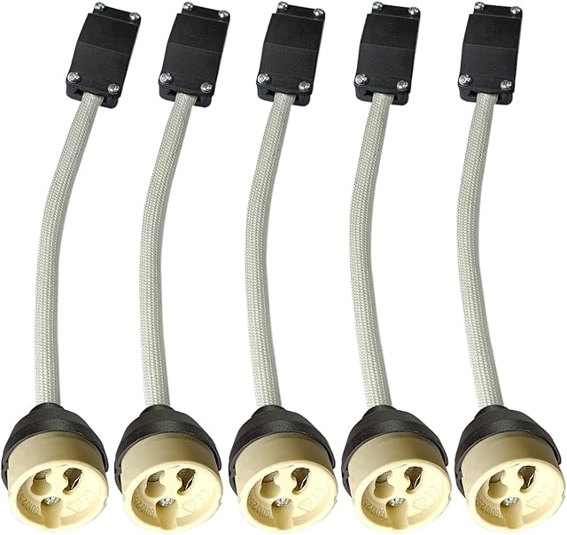 5xSweier High Temperature Resistant GU10 Lamp Holder, GU10 Ceramic Lampholder Connector with Junction Box Socket, 0-250V Suitable for GU10 LED Bulb Connector Adapter Fitting