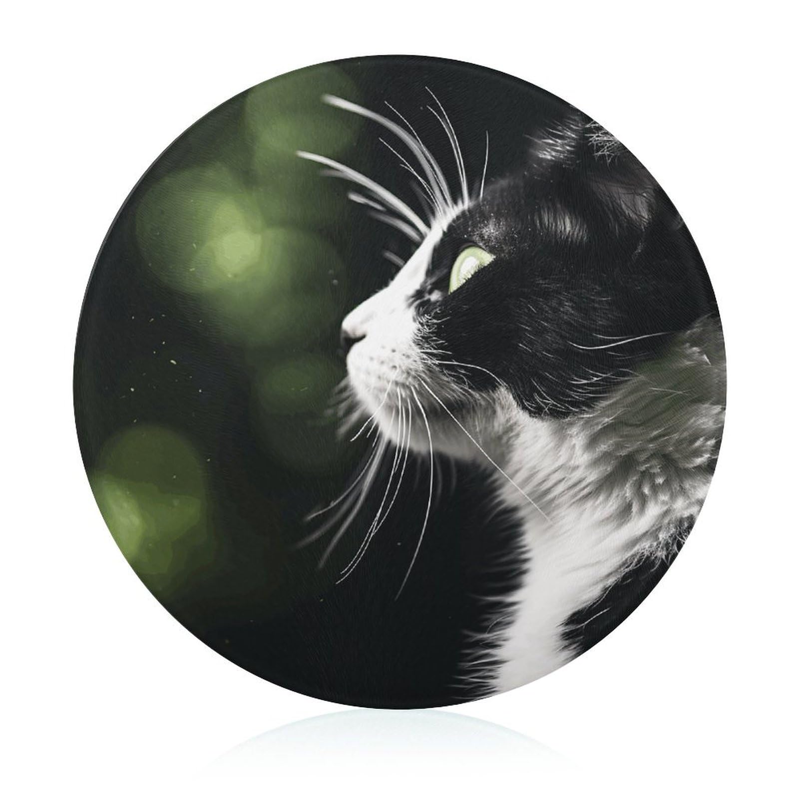 Planche à découper en verre chat noir et blanc pour décorer et préparer vos repas