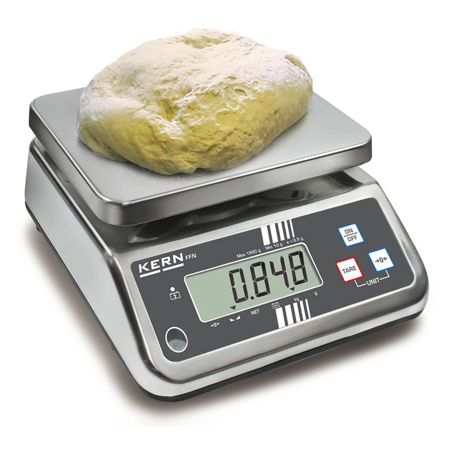 KERN Báscula de mesa de acero inoxidable con protección IP, robusta, clase de protección IP65, rango de pesaje de 15 kg, legibilidad 2 g