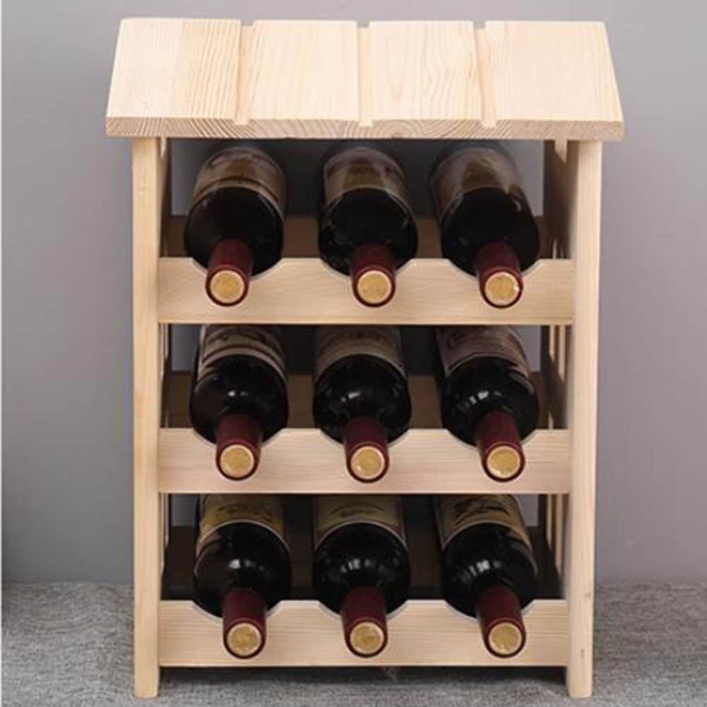 9 Wine Bottle Holder Stand Wine Racks Countertop, Freestanding Floor Wine Storage Rack for Home Kitchen Cabinet Bar, DIY Assembly Wooden Wine Rack Organizer, Great Wine Gifts