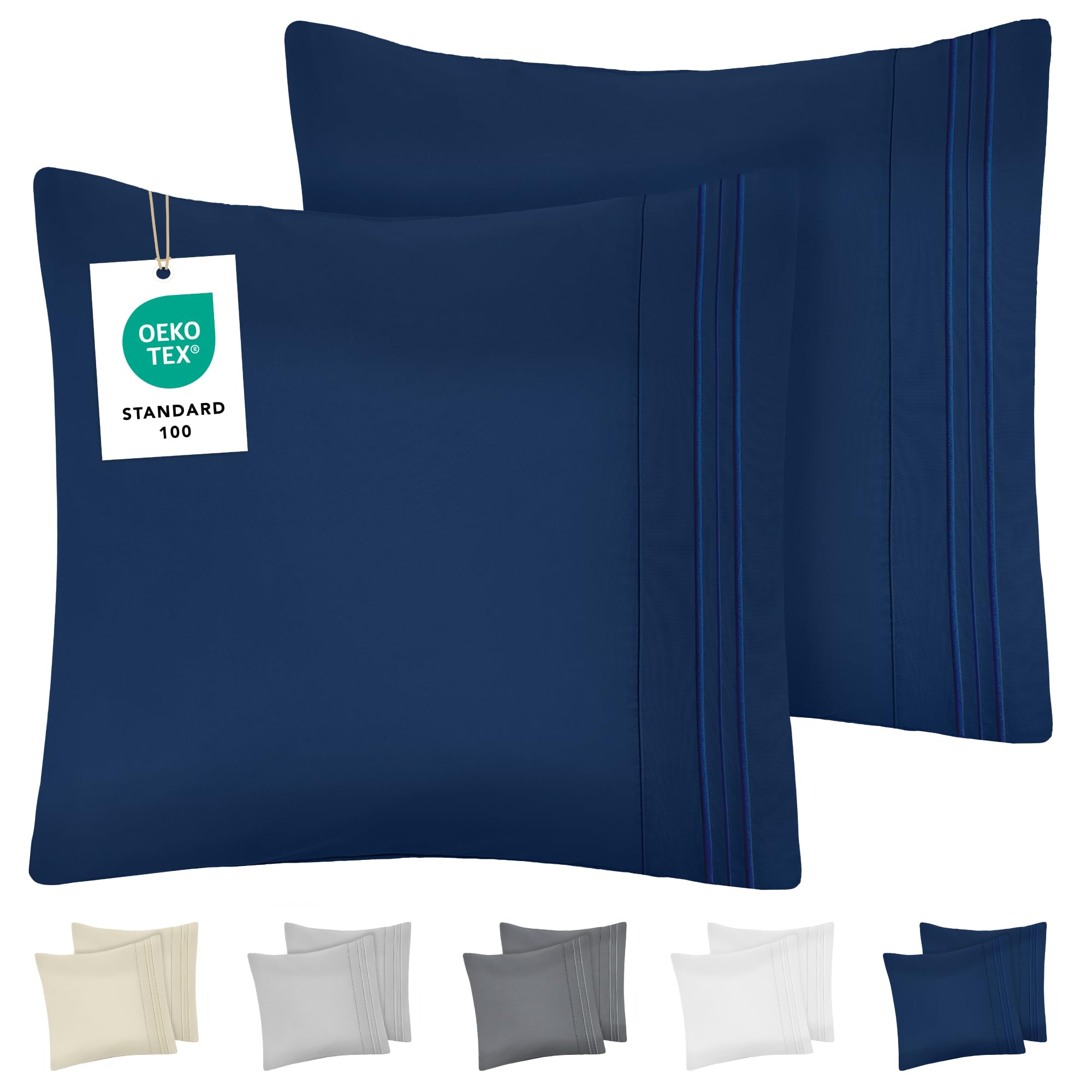 DREAMZIE Kissenbezug 80x80 Dunkelblau 2er Set Premium Mikrofaser mit Stickmuster Oeko-TEX Zertifiziert - Kopfkissenbezug 80x80 Weich