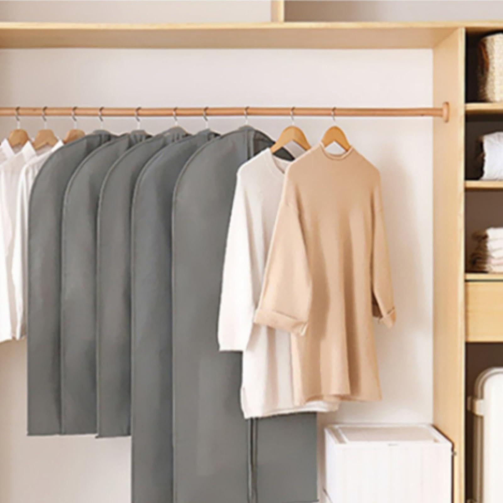 Generisch 5er-Pack Kleidersäcke Aufhängen Kleidung Transparentem Fenster | Anzugtaschen Reißverschluss Aufbewahrung Kleidern, Anzügen Mänteln Schrank(Gray,60x105cm)