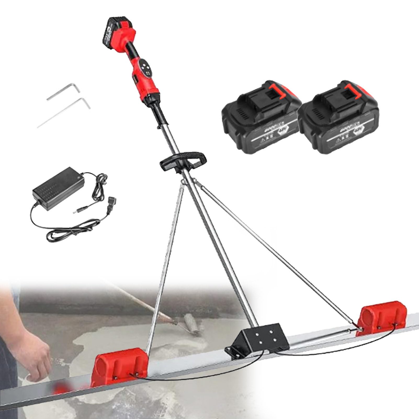 Herramienta Vibra para Acabado de Hormigón con Regla Eléctrica, Kits de Regla sin Cable, Vibración de Doble Frecuencia, para Construcciones Viales 2*Battery-2M