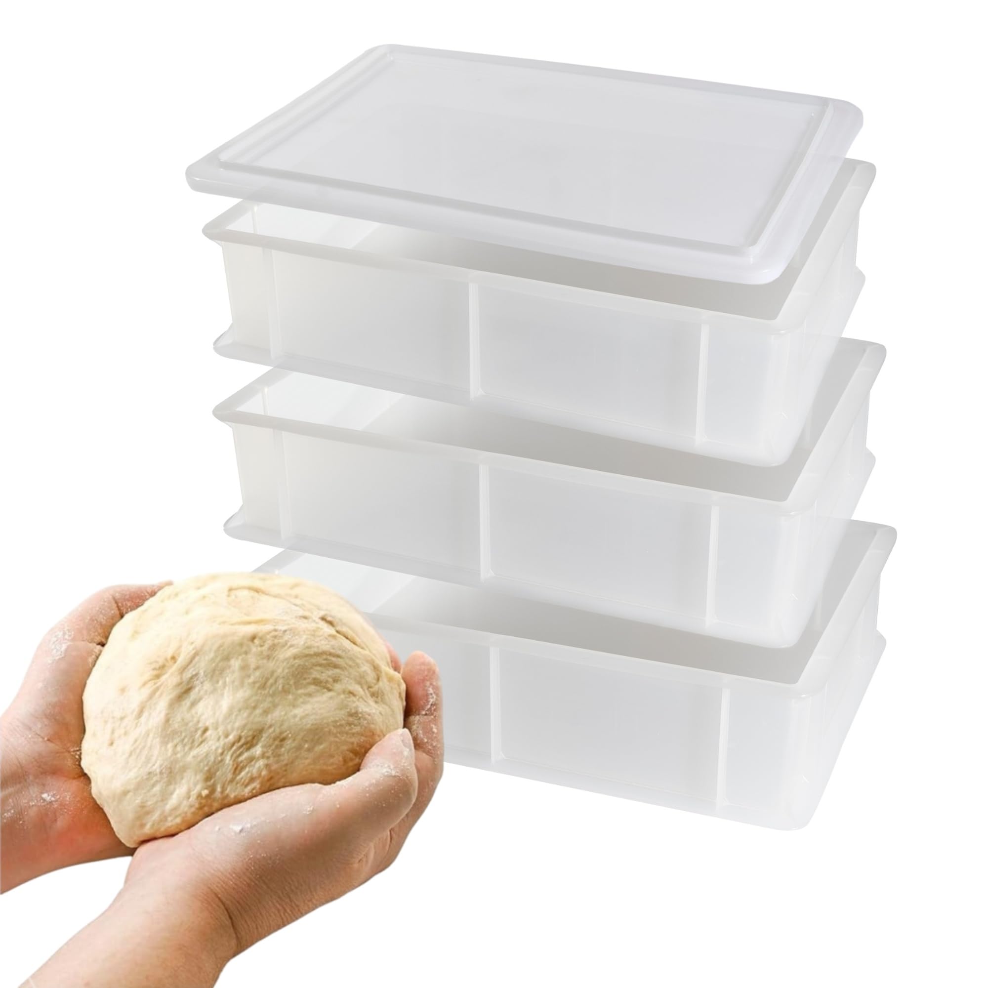 CookandSupply Gärbox für Pizza und Brot BPA-free - Lebensmittelechte Teigbehälter - Made in Italy - 3 Stapelbare Boxen 40x30x10 cm + 1 Deckel