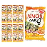 Wang Korean Roasted Seaweed Snack with Kimchi Flavor, Crispy Healthy Sea Snack, Pack of 16