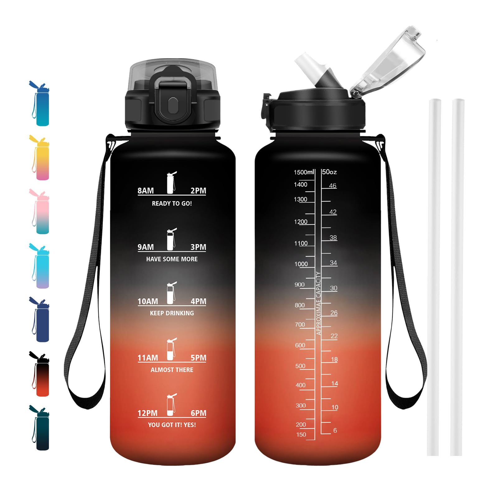 Cantimplora 500ml, Sin BPA con Marcador de Tiempo, Botella con Pajita, Botella de Agua para Running, Cámping, Oficina, Bicicleta, Fitness — view 11