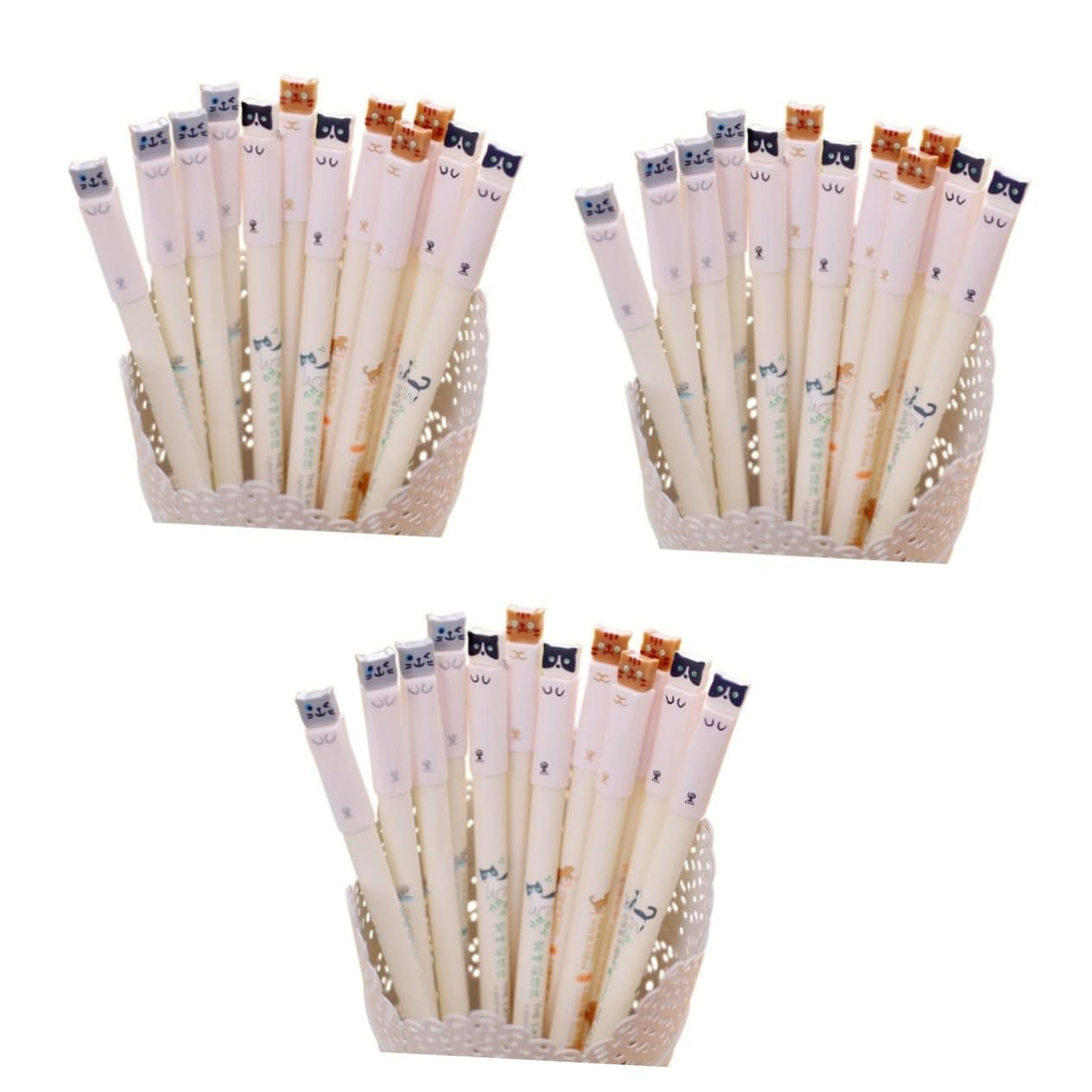 Ciieeo 3 Set Di Penne Gel A Forma Di Gatto Punta Extra Fine Da 0 38 Mm Inchiostro Nero Kit Di Scrittura Per Studenti 12 Pezzi*3