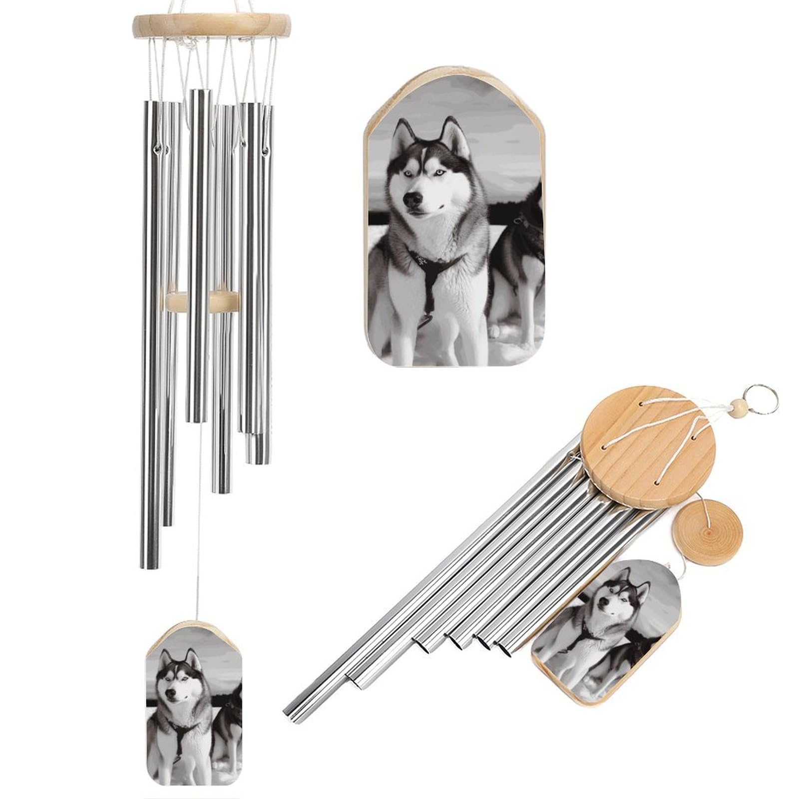 Carillon commémoratif Husky en aluminium pour jardin et terrasse