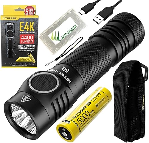 NITECORE E4K Next Generat - Linterna compacta EDC  4 x C-ree XP-L2 V6-4400 lúmenes con 1 batería de litio recargable NITECORE y estuche de batería disponible en Yaxa Colombia