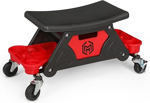 Magshion Asiento enredadera de garaje con cajón de almacenamiento integrado y soporte para herramientas, taburete de garaje duradero sobre ruedas,