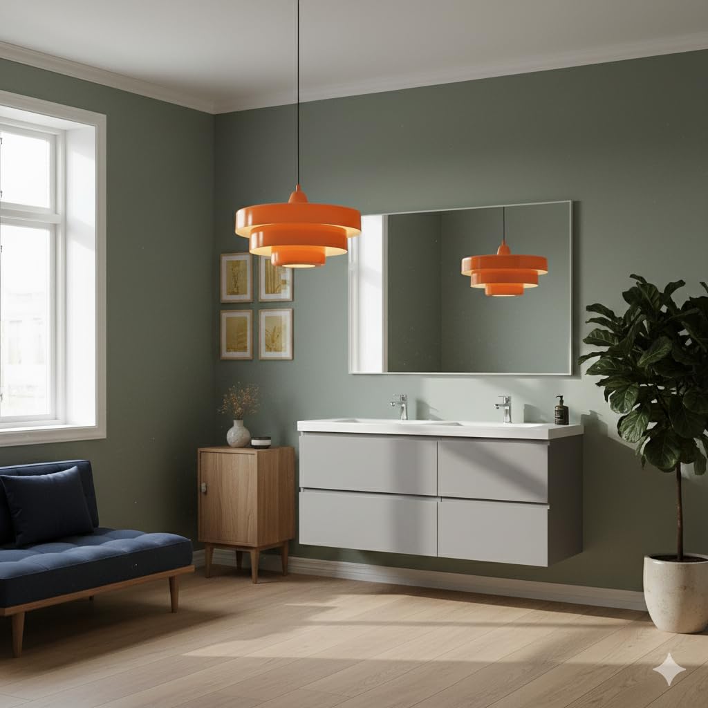 BARCELONA LED Pendelleuchte MACARRON E27 Bauhaus Orange | Metall, 3-lagiger Schirm, Höhenverstellbar, Max.40W, Für Wohnzimmer, Esszimmer, Schlafzimmer, Restaurant, Hotel