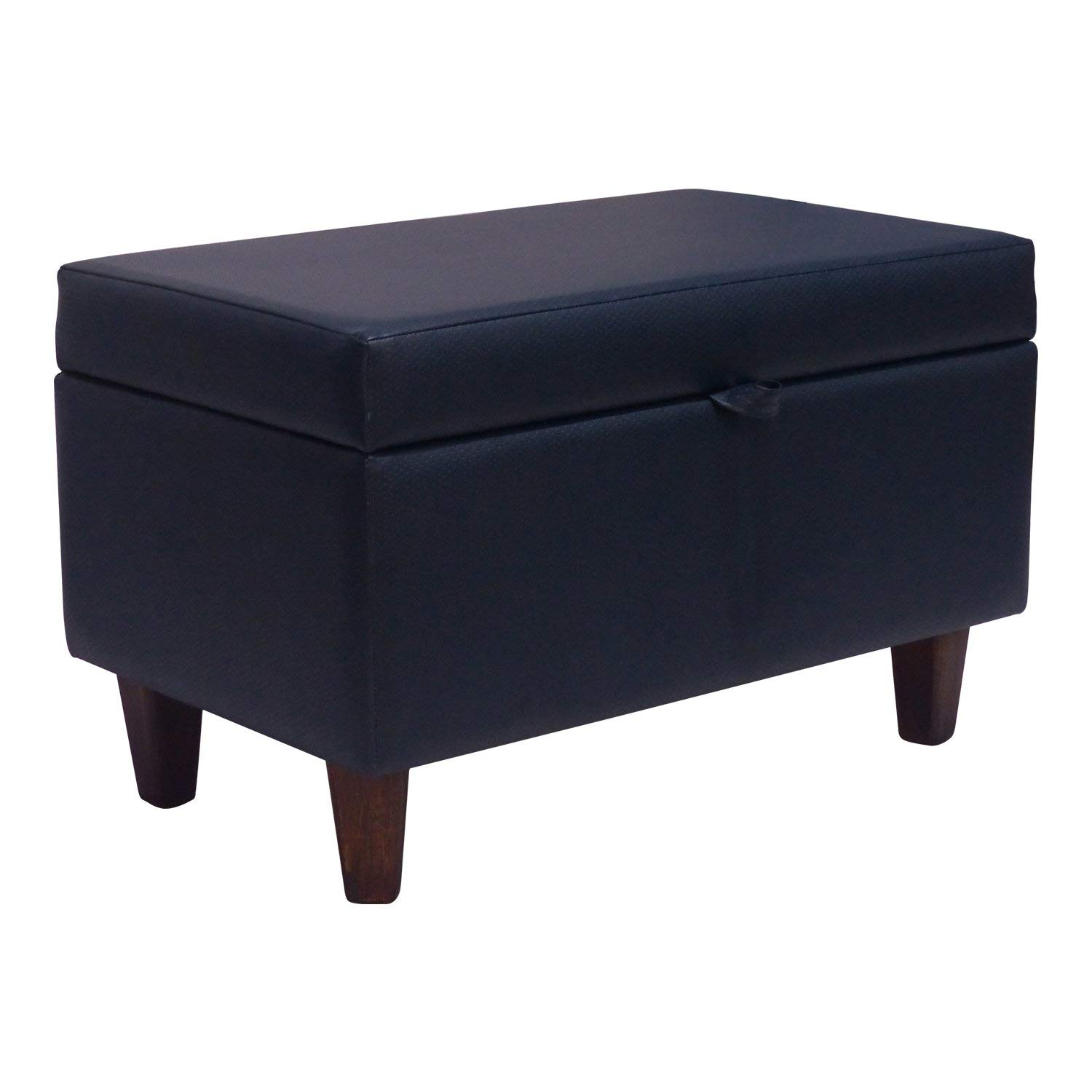 Eyton 90006 Rectangle Ottoman Storage Living Room upholstered Foam Cushioned Faux Leather Bench Stool Comes with 4 Wooden Leg 4 "-LxBxH -60x38x39CM-1 Unit Blue