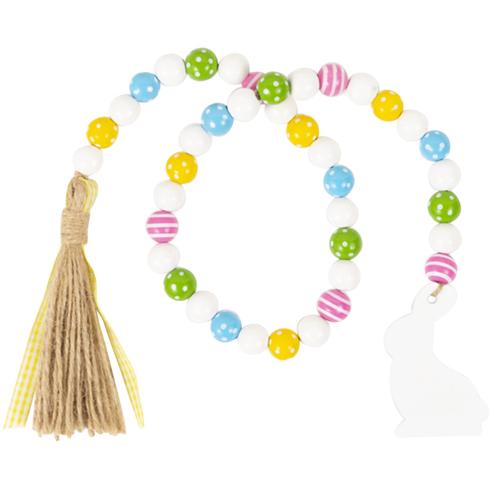 NEWFT Easter Wood Bead Rope Hanging Ornament Home Decor for Garden Farmhouse Front Door Decoration Crafts