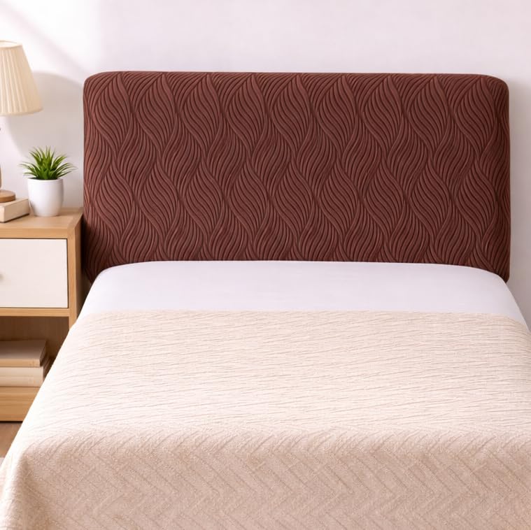 Image of HOMETHREADS Stretchable Lycra /Velvet Headboard Cover | Soft, Dust-Proof & Wrinkle-Resistant Bed Back Protector | Fits Leather, Wooden & Fabric Bedsides | for 2ft to 3.3ft Beds (Brown,90x65cm)