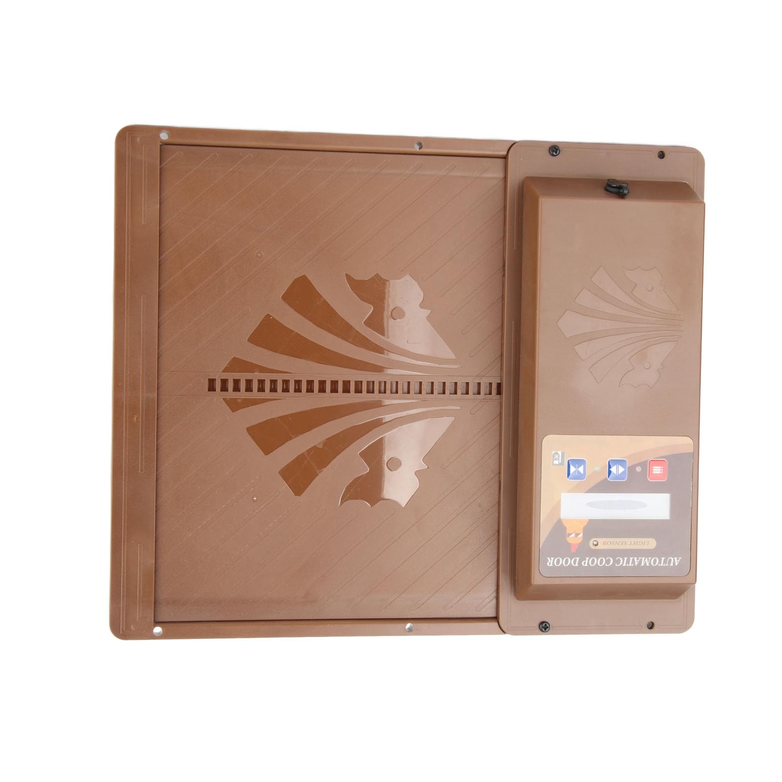 Porte de Poulailler Automatique Solaire, Ouverture Horizontale, avec Télécommande et Capteur de Lumière, USB, Marron