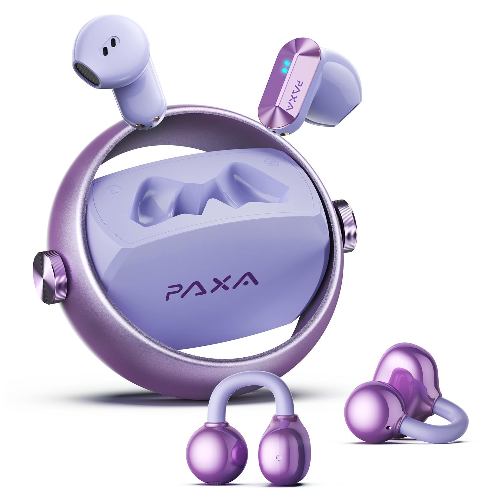 PAXA 2 in 1 Clip on Open Ear Headphones Wireless in-Ear Headphones, Open Ear Earbuds Wireless Bluetooth 6.0 Clip Earbuds with Mic, 140H Play for Work, Sports, Fitness, Workouts, Ctbuds Purple-image-43