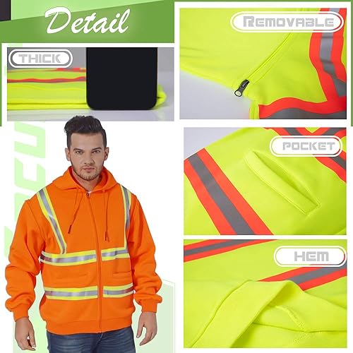 Miniatura 4 de Hi Vis - Sudadera con capucha de seguridad con manga extraíble de forro polar de alta visibilidad