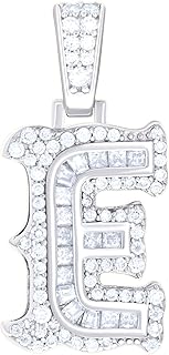 14K White Gold Look 925 Sterling Silver Unisex Baguette Round Moissanite 0.54ct Initial Alphabet E Charm Pendant