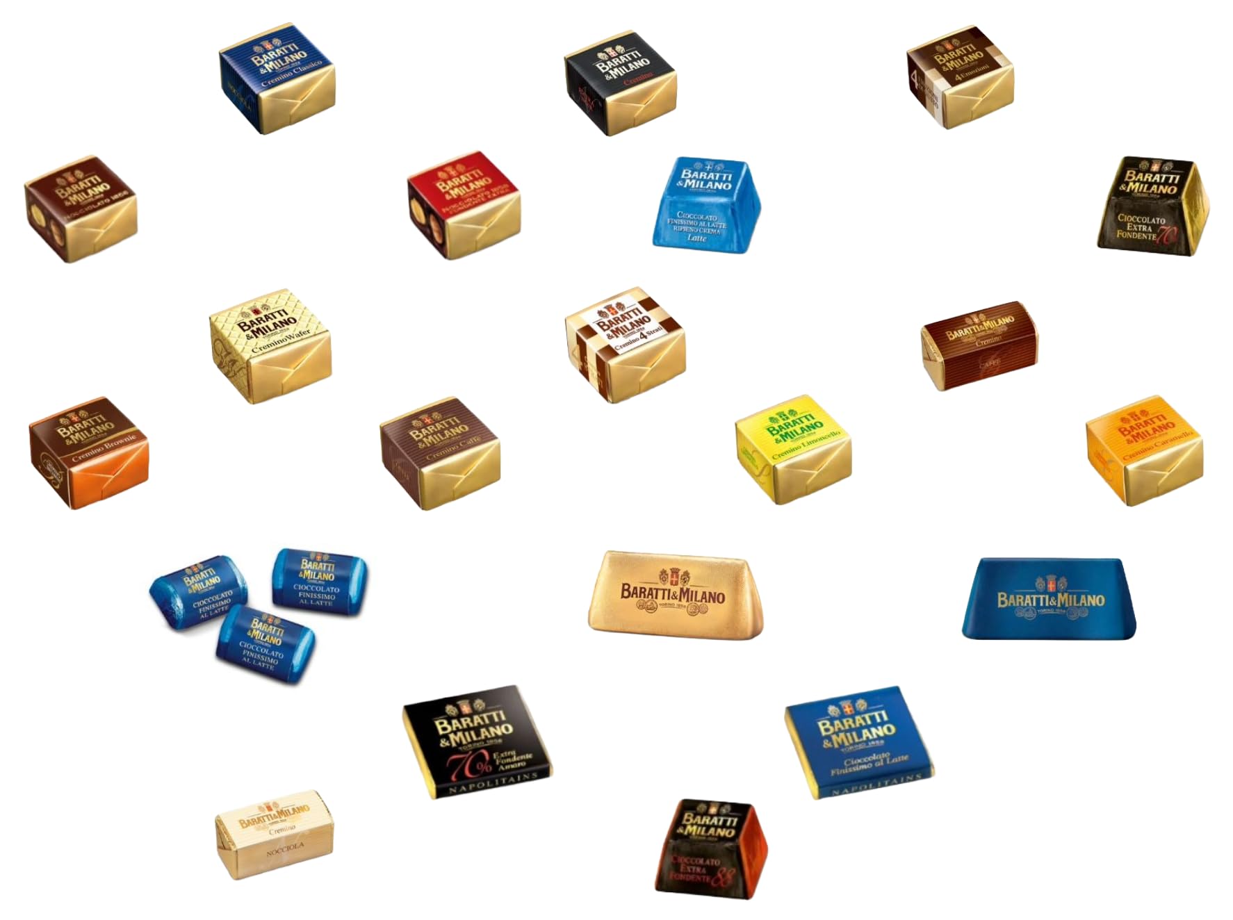 Baratti & Milano - Assortimento di Cioccolatini, Cremini Assortiti, Latte, Extrafondenti, Pistacchio, Napolitains, Gianduiotti e Praline - Sfusi in busta da 500g