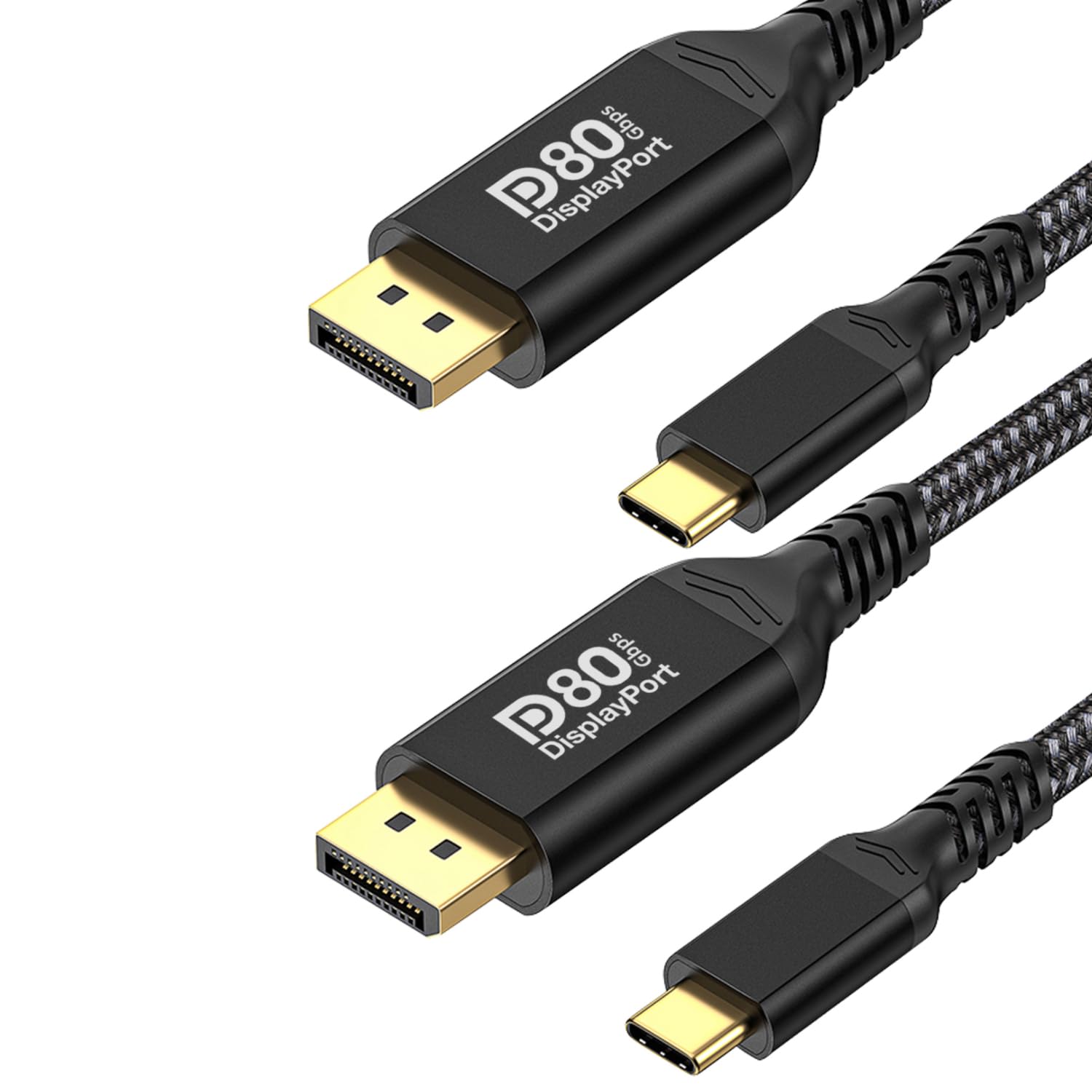 QCEs USB C to DisplayPort 2.1 Cable 2Pack, Thunderbolt 4 to DisplayPort Cable 16K 8K 4K, Type C to DP 2.1 80Gbps 6.6Ft Compatible with iPhone 15 Pro Max, Galaxy S24, MacBook Pro/Air, iPad, XPS