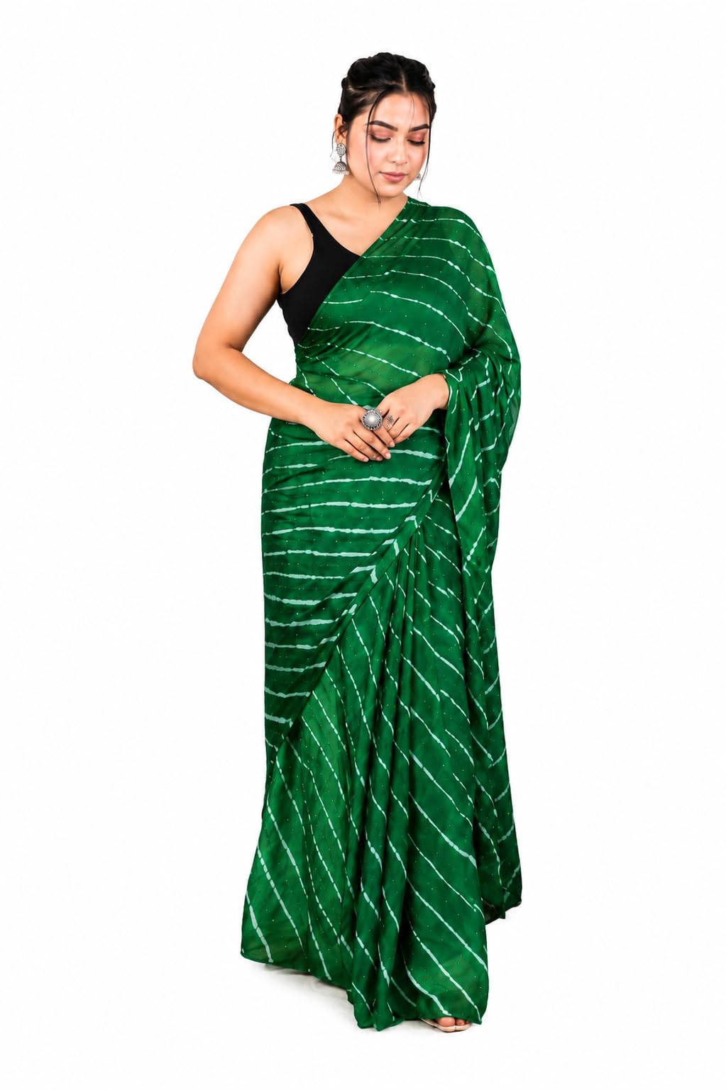 pk hub Women's Striped Leheria Chiffon Saree with Blouse Piece Lightweight Printed Ethnic Traditional Saree for Festive Party Wedding Casual Wear-picture-51