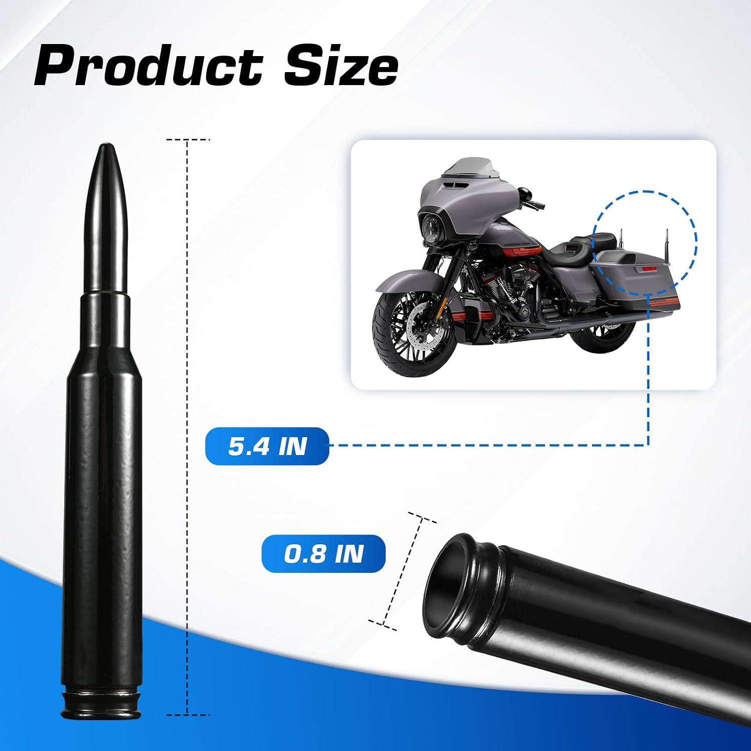 Short Motorcycle Antenna for Harley Davidson 1989-2025 Touring Street Glide/Road Glide/Electra Glide/Ultra Classic | Enhanced AM/FM Signal Reception 2-Pack