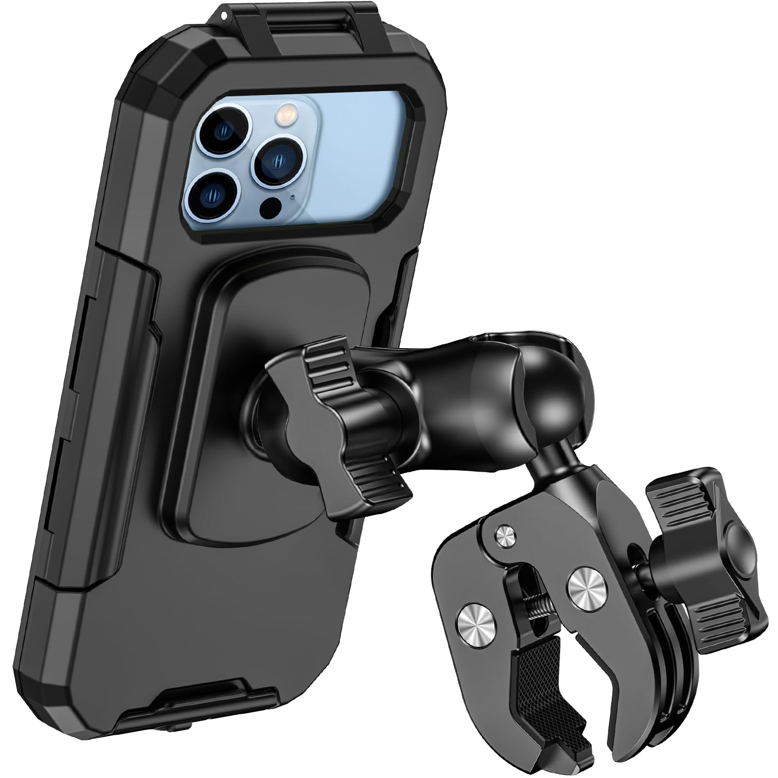 Supporto Telefono Moto Impermeabile Porta Cellulare Bici con 720° Girevole Braccio Estensione Metallo Porta Cellulare Moto Manubrio Scooter Touch Screen per 5.5"-7.0" Smartphone (Nero)