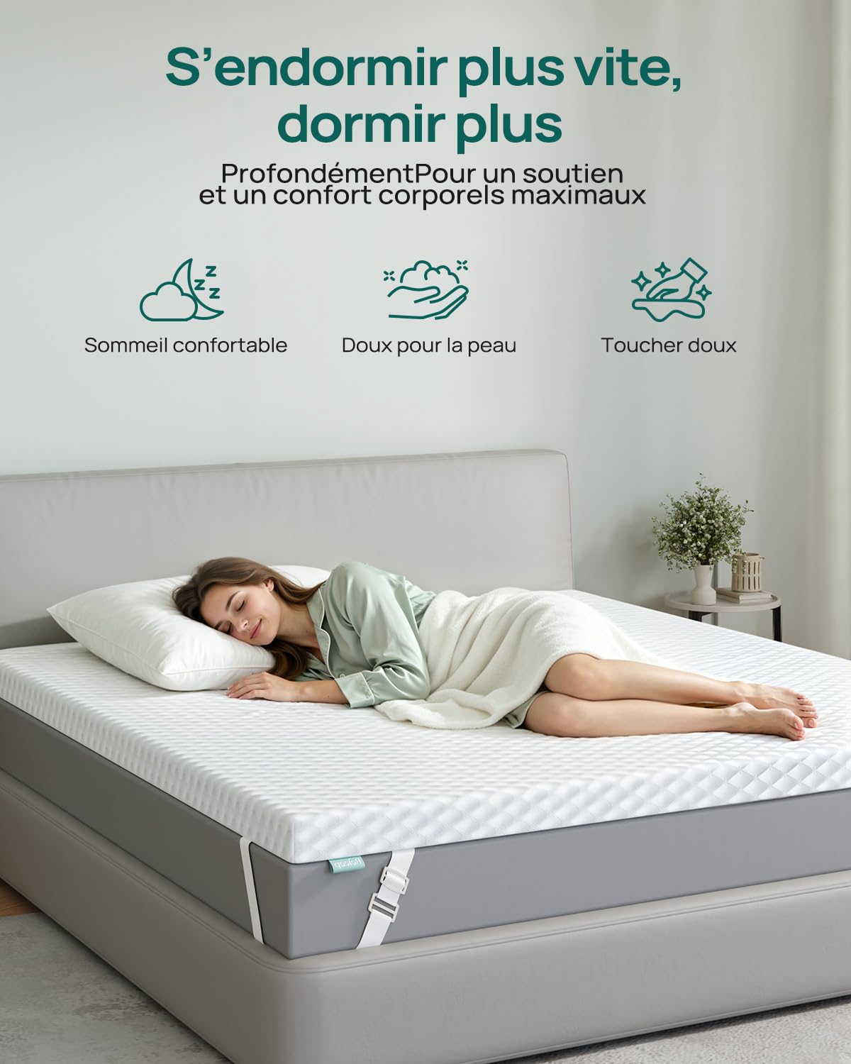 Releep Surmatelas 160x200x7,5cm Mémoire Forme Gel Réversible,Housse Lavable