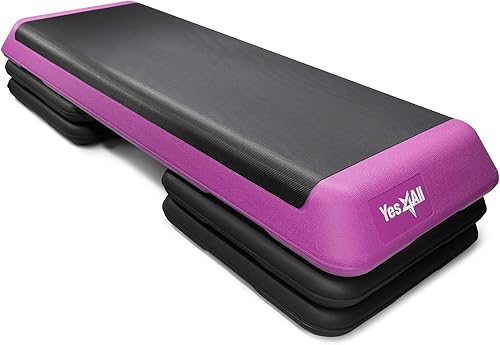 Yes4All Adjustable Workout Aerobic Exercise Step Platform with Neoprene Coated Dumbbell Hand Weight Sets of 2 and Total Body Workout Weighted Bar