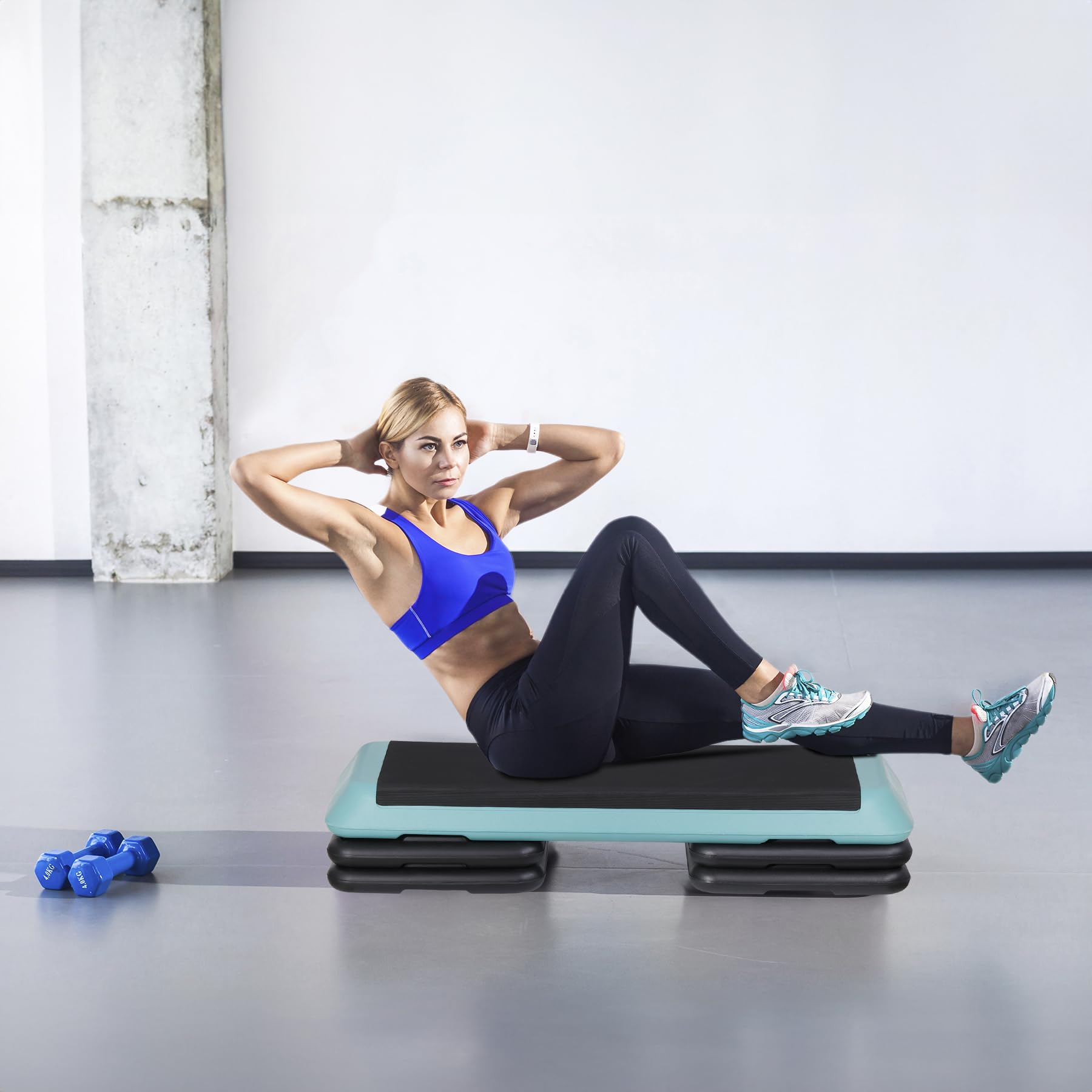 Plataforma aeróbica de 43 pulgadas, escalón de fitness ajustable, con 4 elevadores extraíbles para gimnasio en casa, fuerza cardiovascular y entrenamiento