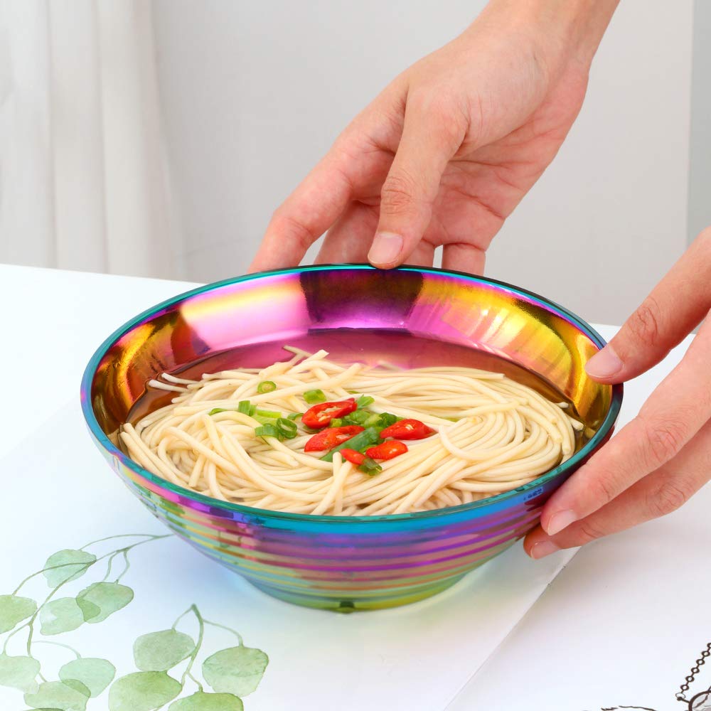 Ramen Schüssel Set, YDware 304 rostfreier Stahl Non-Slip Soup Bowl, Rutschfeste Japanische Schüssel Geschirr für Ramen, Müsli, Salat, 600 ml, 18 * 18 * 6.3cm (Regenbogen-2 Schalen)