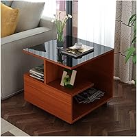 Vista 6 de Mesa auxiliar cuadrada de 3 niveles con estantes de almacenamiento, mesa auxiliar moderna para el hogar, sala de estar, dormitorio