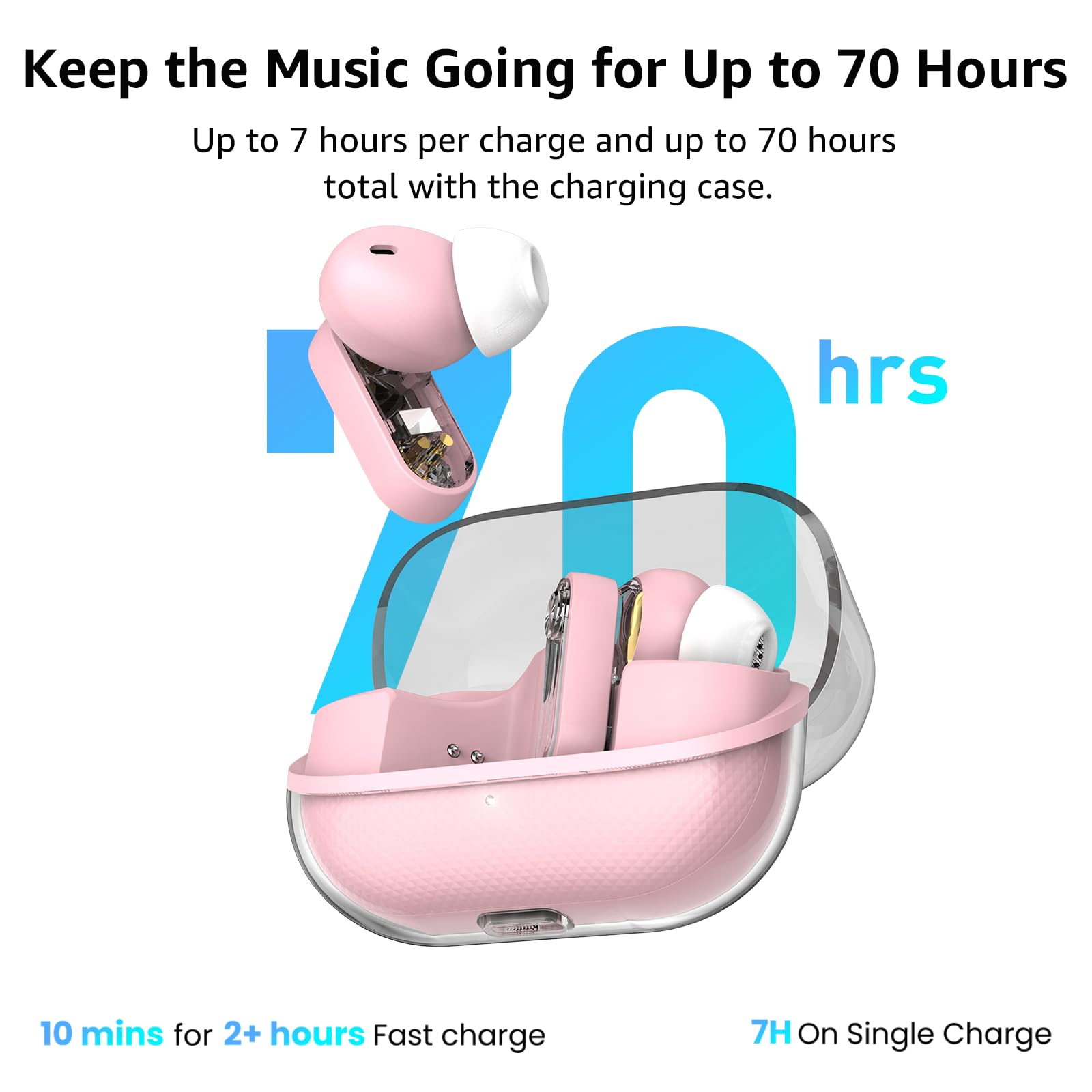 TOZO Crystal Pods Hybrydowe bezprzewodowe słuchawki z aktywną redukcją szumów, podwójny mikrofon ENC AI Clear Calls, słuchawki Bluetooth 5.4 w uchu, wodoodporne słuchawki IPX5, 32 EQs przez APP