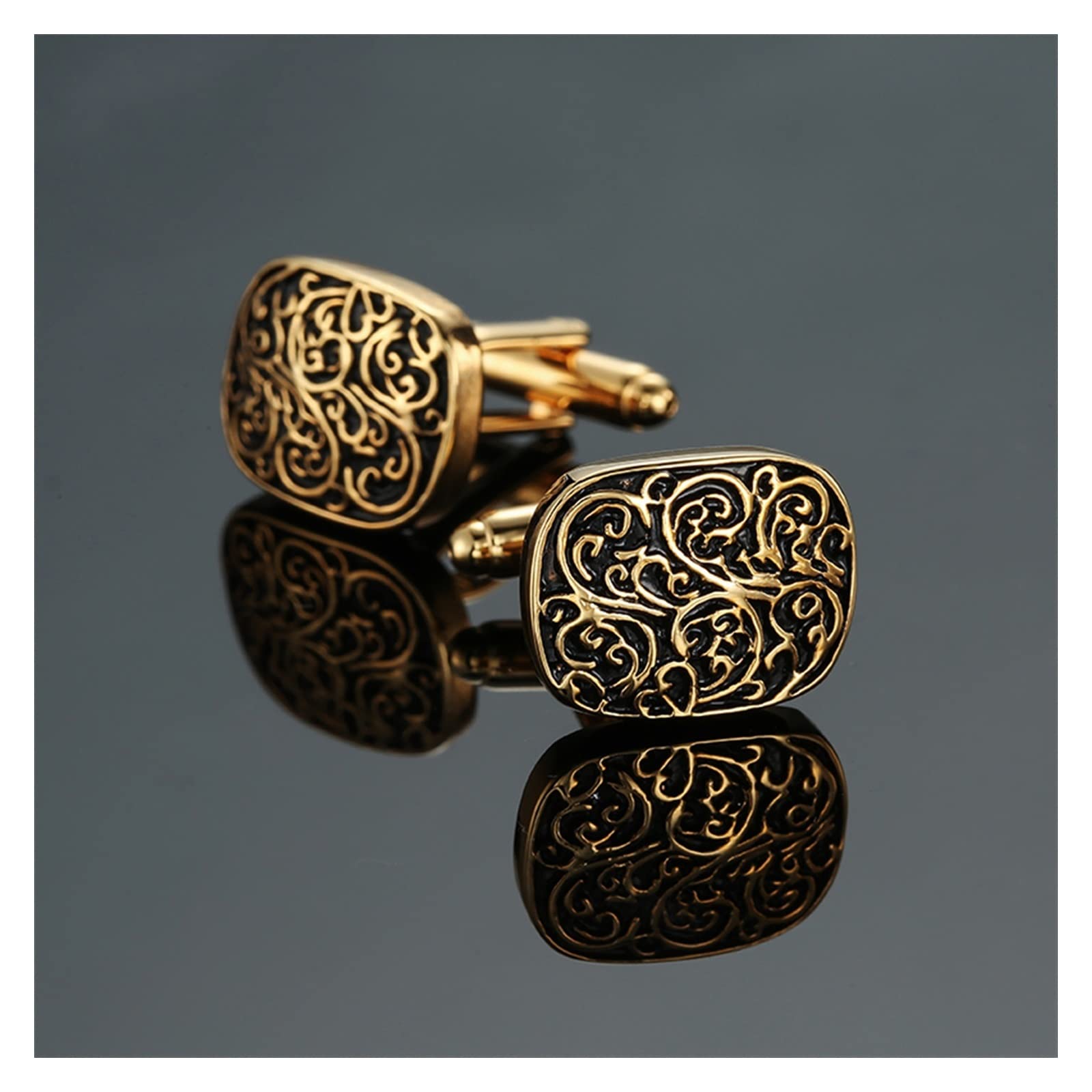 Manschettenknöpfe im 18-Stil, klassisches Gold, silbrig, blau, Retro-Muster, Manschettenknöpfe, Herrenanzug, Zubehör, Hochzeit, Geschäftsgeschenk (Metal Color : 1)