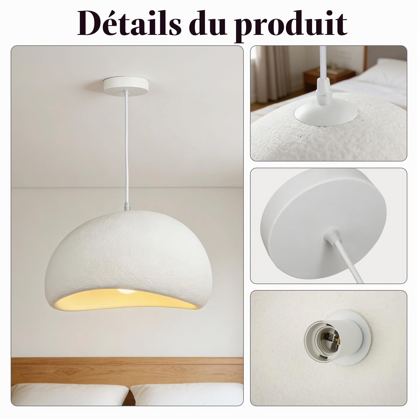Suspension de 40 cm de diamètre, abat-jour moderne (Ampoule non incluse) | lampe Wabi Sabi de style japonais avec douille E27, idéale pour une chambre ou un salon