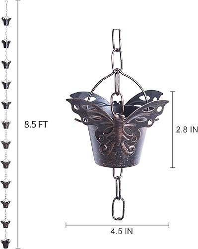 Miniatura 2 de TZSSP Cadena de lluvia, cadenas de lluvia de cobre, 12 tazas, cadena de lluvia de canal de 8 pies, cadena de captura de lluvia ajustable para