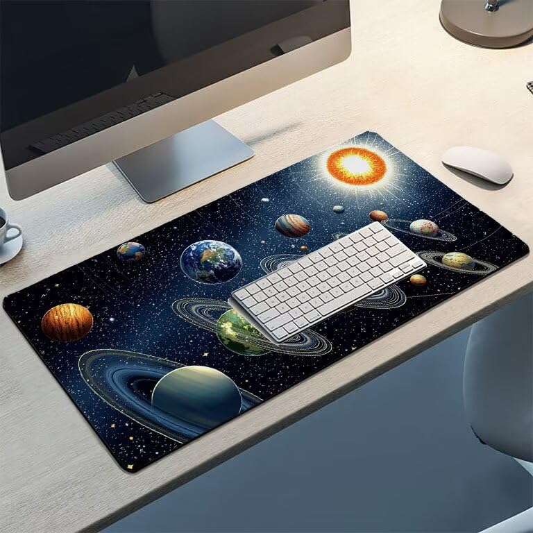 Tappetino Mouse Gaming XXL 1600 x 800 mm Tappetino Antiscivolo Sottomano Da Scrivania Per Mouse e Tastiera, Con Base In Gomma Antiscivolo, Lavabile, Mouse Pad Cosmo pianeta, Regalo per Uomo L-987