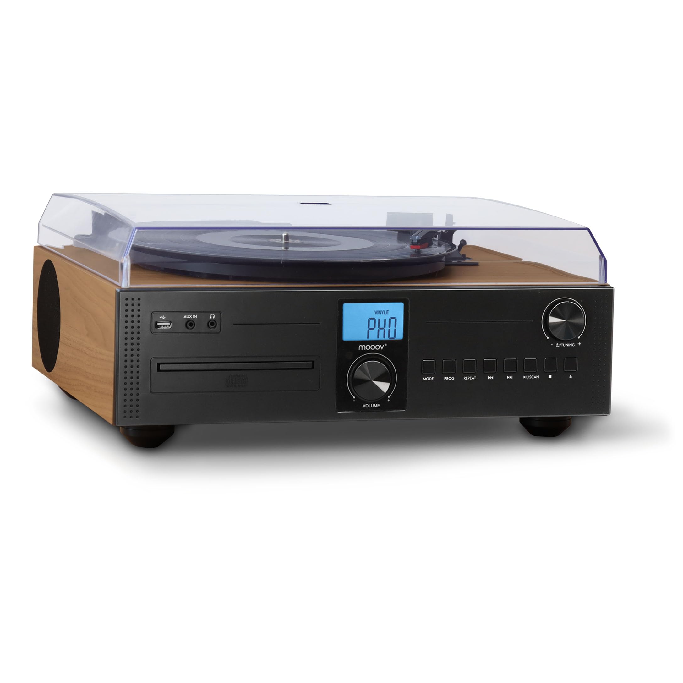 Mooov Micro-chaîne HiFi Radio CD Platine Vinyle 33 45 78 Tours Bluetooth