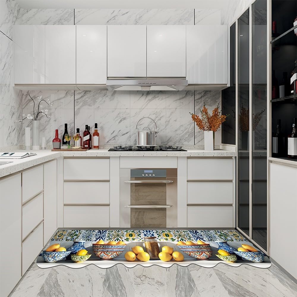emmevi Tappeto Cucina Maiolica Rustica Stampa Digitale HD Limoni Gomma Pvc Sagomata Antimacchia 50x240 cm