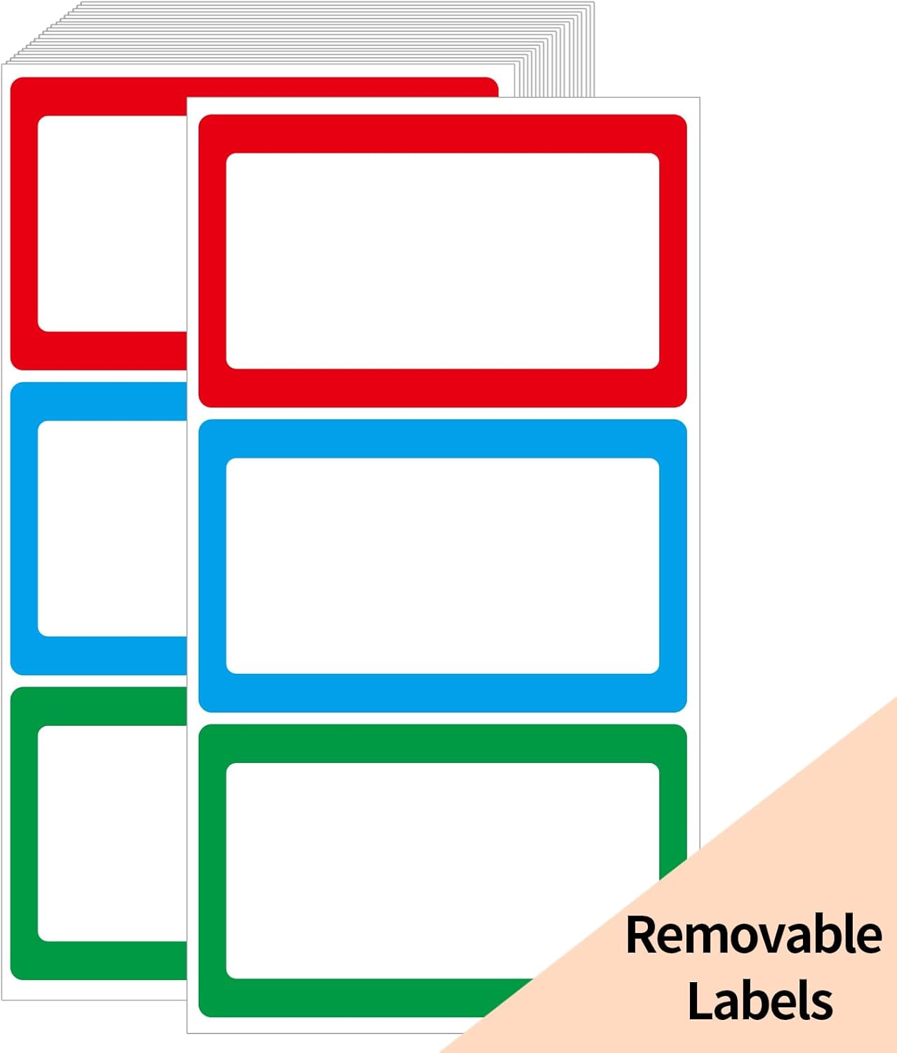 Removable Colored Labels Stickers, 3X5 Inch Removable Large Label Stickers for Moving Boxes and Storage Bins- Waterproof- Writable- Tear Resistant (Blue/Red/Green)