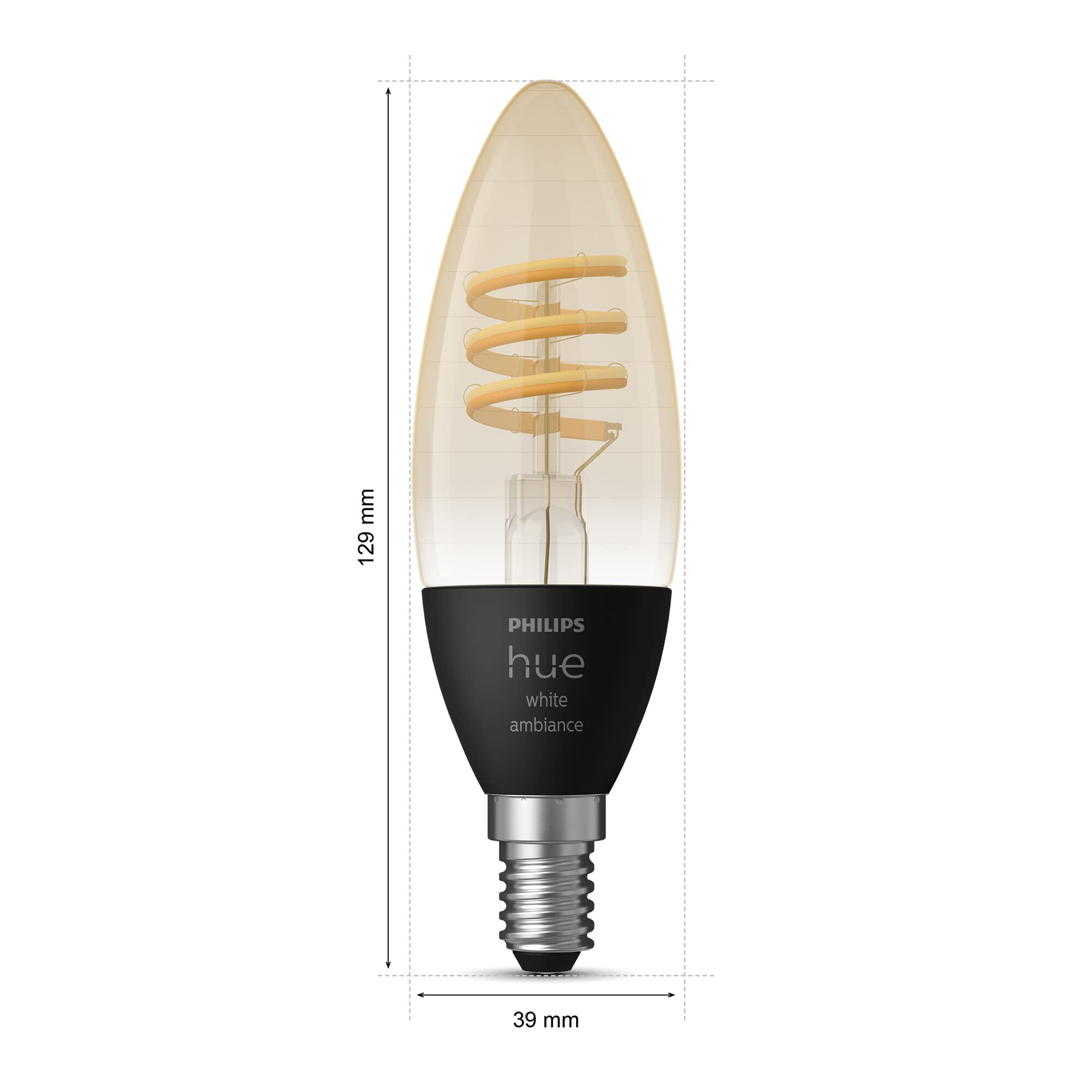 Philips Hue - Bombilla LED inteligente Filamento E14 Vela, Luz Blanca de Cálida a Fría 4.6W (Eq. 30W) 350 lúmens, Compatible con Alexa y Google Home - Pack de 2 bombillas inteligentes