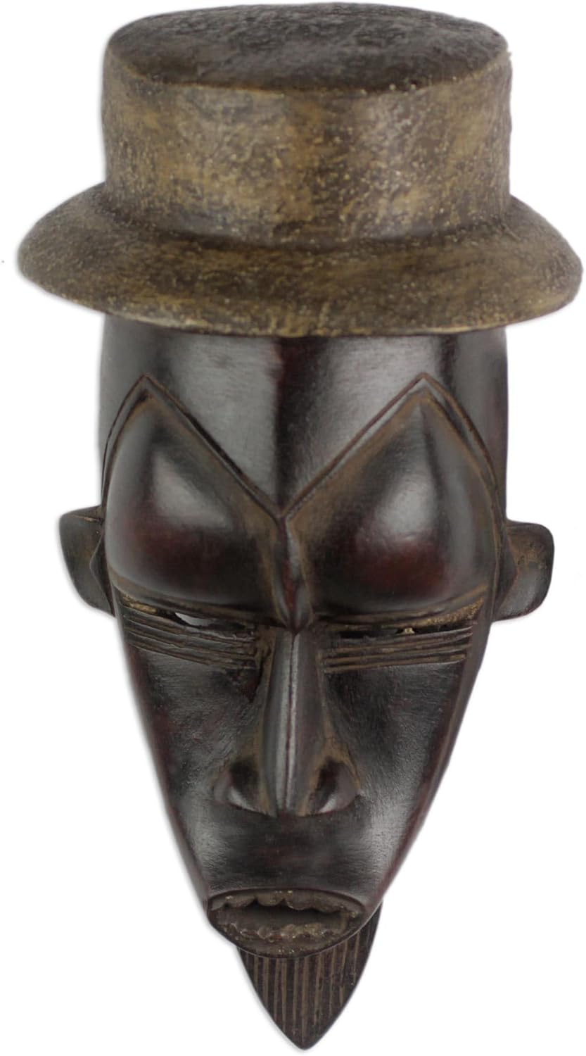 NOVICA Decorative Sese Wood Mask, Brown 'Remembrance'