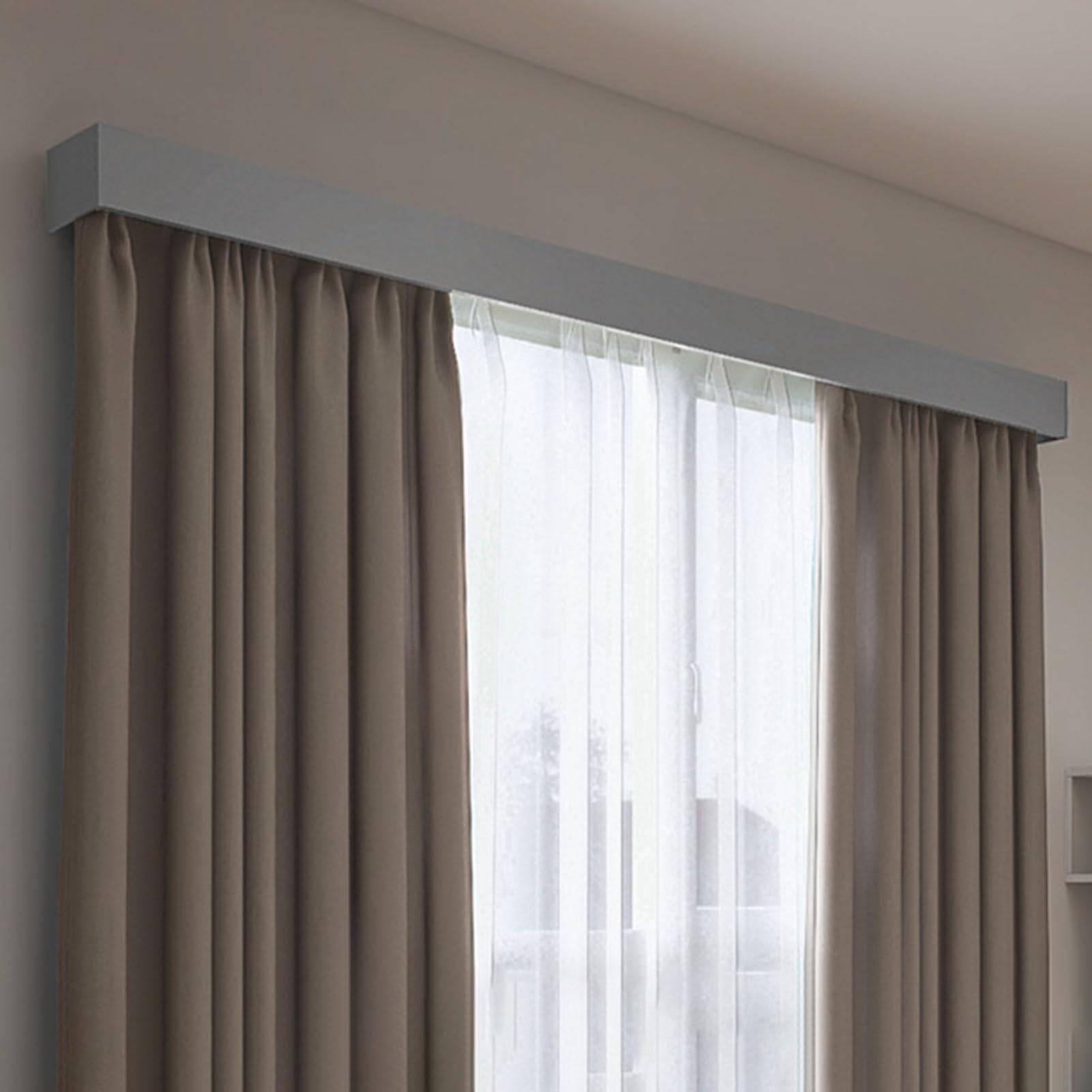 Blazea Bedroom Curtain Track System with Box, Decorative 3-in-1 Curtain Rails for Indoor, Wall Mounted Curtain Valance Boards, Customized Length(Gray,1m (3.3ft))