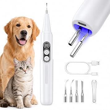 Dog Plaque Remover with UV Sanitizing Chamber,6 Modes,Waterproof | Built-in UV Sanitizing Storage Chamber,Stores & Sanitizes Metal Tips After Use,6 Cleaning Modes for Different Needs