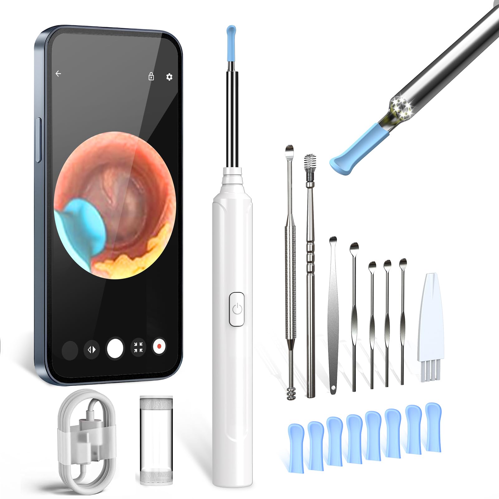 Ohrenschmalz Entferner Otoskop, AZHE Wifi Ohrenreiniger Kamera, 5MP HD Ohrreiniger, IP67 Wasserdicht Otoskop, 3.9mm Linse Ohr Endoskop mit 6 LEDs für iPhone, iPad und Android-Smartphones