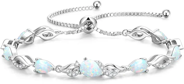 FANCIME Birthstone Teardrop Tennis Bracelet for Women, Sterling Silver 9x7mm main Gemstone Bolo Adjustable Chain Bracelet Fine Jewelry Birthday Gifts for Women Mom Wife Her