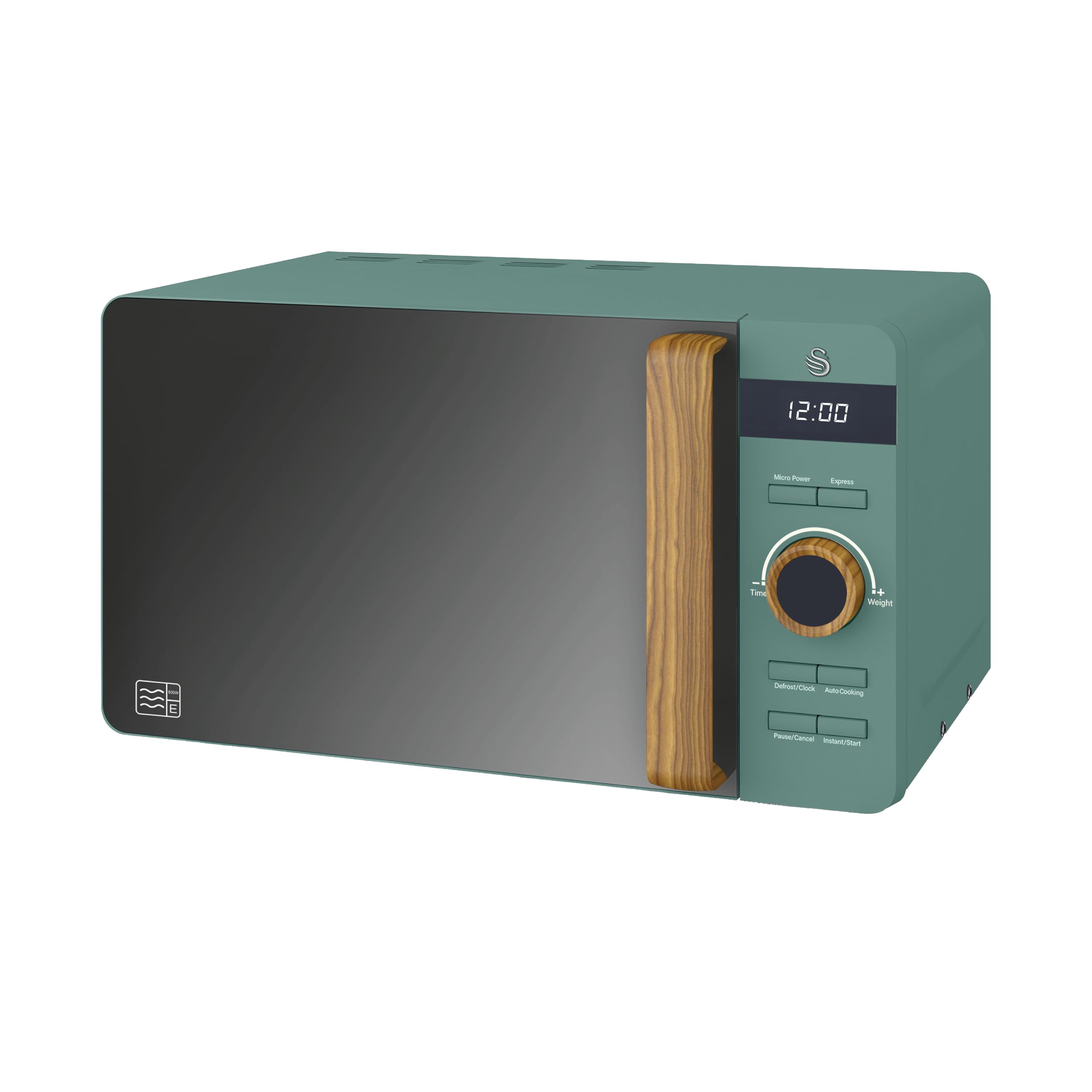 SWANSM22036LGREN Nordic LED Digital Microwave with Glass Turntable, 6 Power Levels & Defrost Setting, 20L, 800W, Green